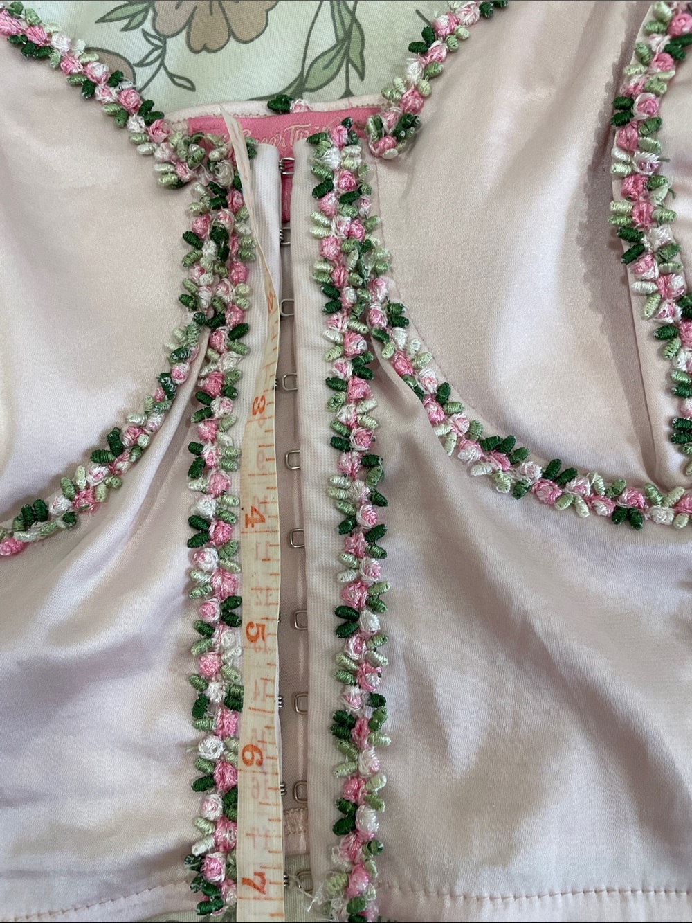 Sugar Thrillz Pale Pink Satin Floral-Trim Bustier Crop - Picture 5 of 7